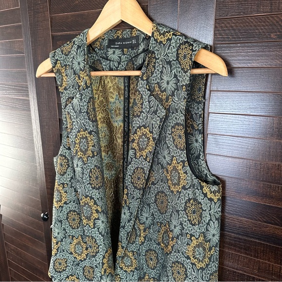 Zara Floral Jacquard Open Front Embroidered Longline Vest - Picture 2 of 9
